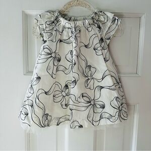 GAP Baby Cream Dress with Black Bow Design and Tulle Lining — 100% Cotton